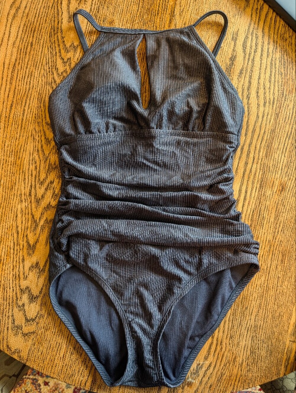 Ellen Tracy Ribbed One-Piece Swimsuit in Navy Blue